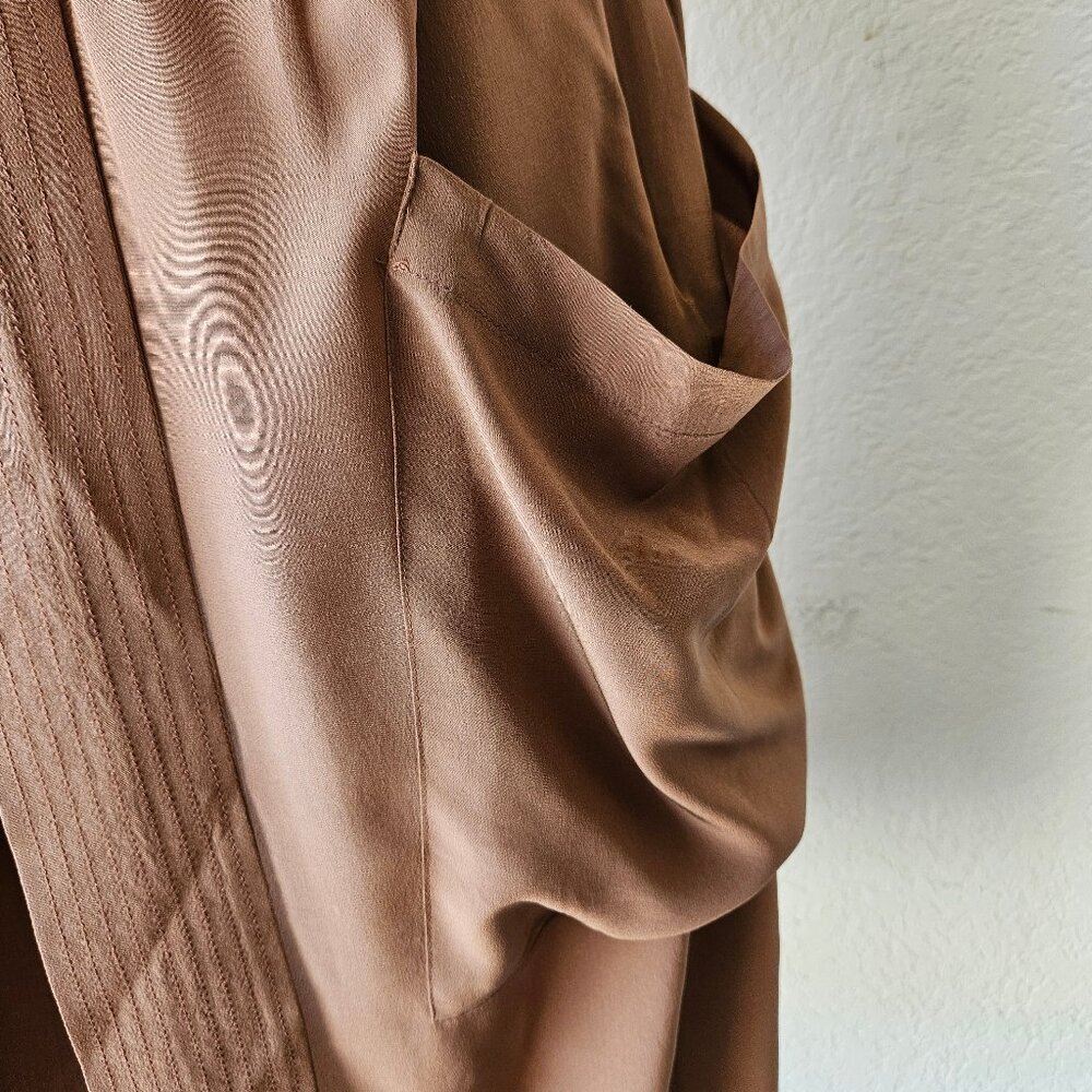 Maeve Anthropologie 100% Silk Warm Brown Faux Mock Wrap Dress Size 14 - Picture 3 of 11